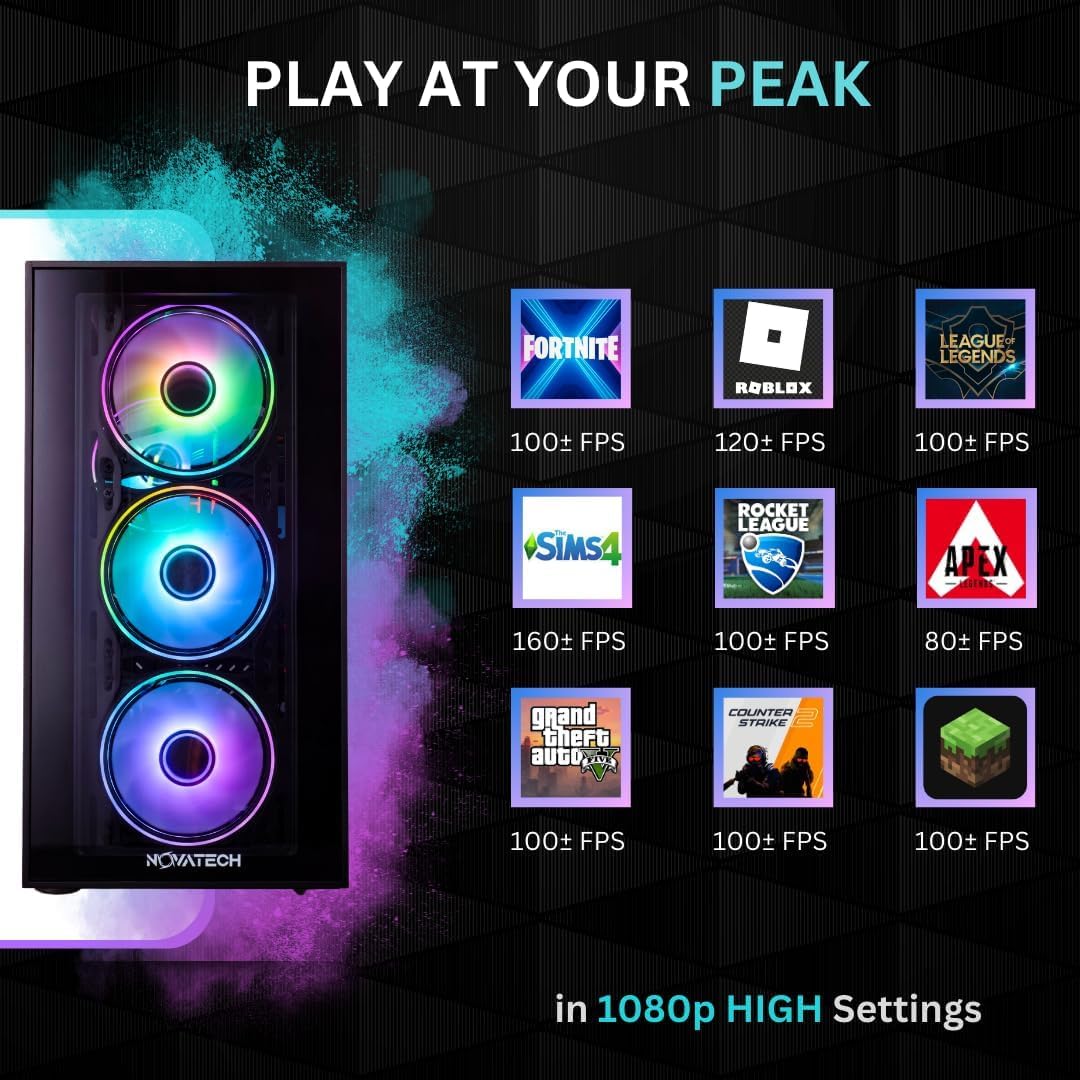 NOVATECH Phantom 2 - Prebuilt Gaming PC Desktop Computer - RTX 3050 - i7 Xeon 3.5GHz - 16GB RAM - 512GB M.2 SSD WiFi/BT, Win 11 Pro - Gaming Computer Tower, Pre Built PC Gaming - 1 Year Warranty