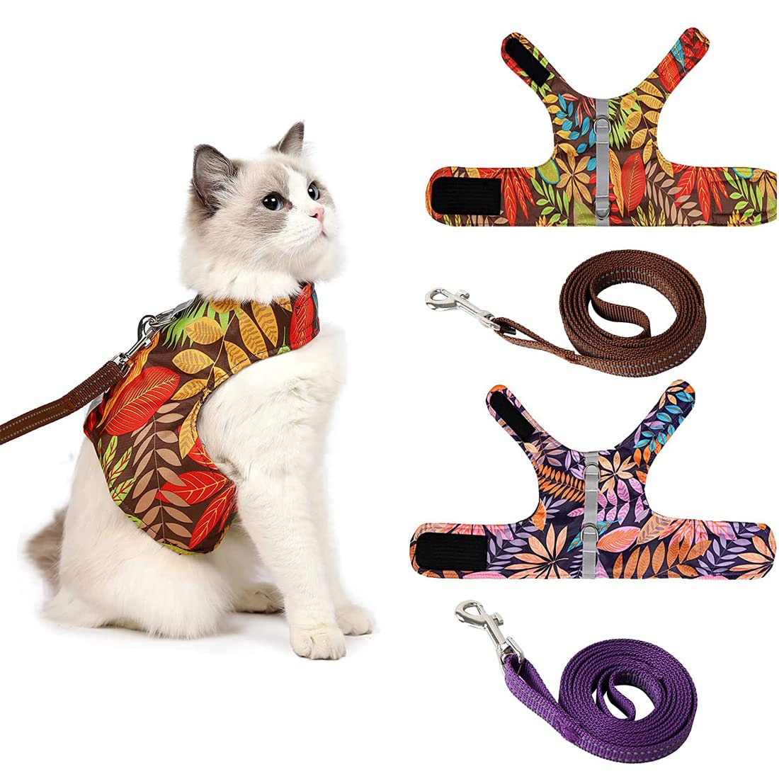 KUTKUT Set of 2Pcs Cat Harness and Leash Set- Escape Proof Reflective Vest Harness for Walking Training Travel Hiking Outdoor - Adjustable Soft Mesh Pet Harness (Size: L, Chest: 32cm - 39cm) (B0C154YYW1) Amazon Price History, Amazon Price Tracker