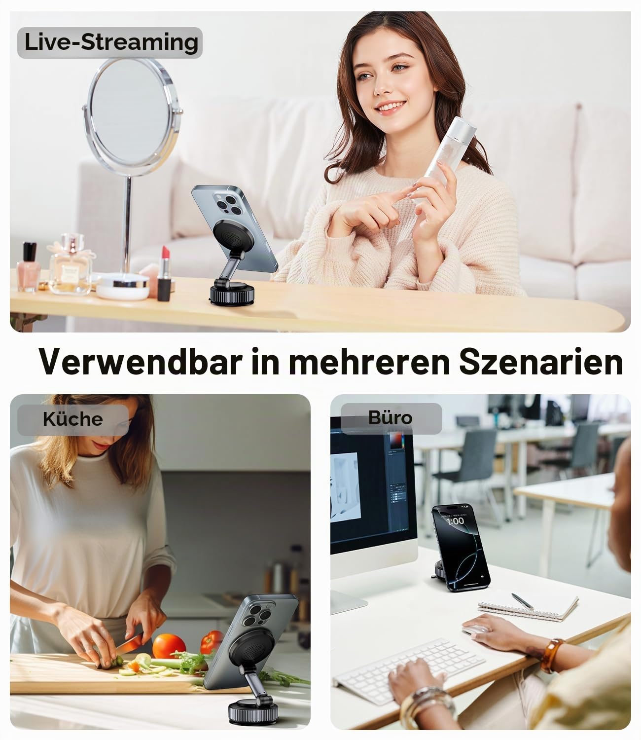 15W für MagSafe Autohalterung mit Ladefunktion, Verbesserter Elastischer Saugnapf & Schnelles Laden, [360° Verstellbar] 17 für iPhone 16 15 14 13 12 Serie, für Armaturenbrett/Windschutzscheibe