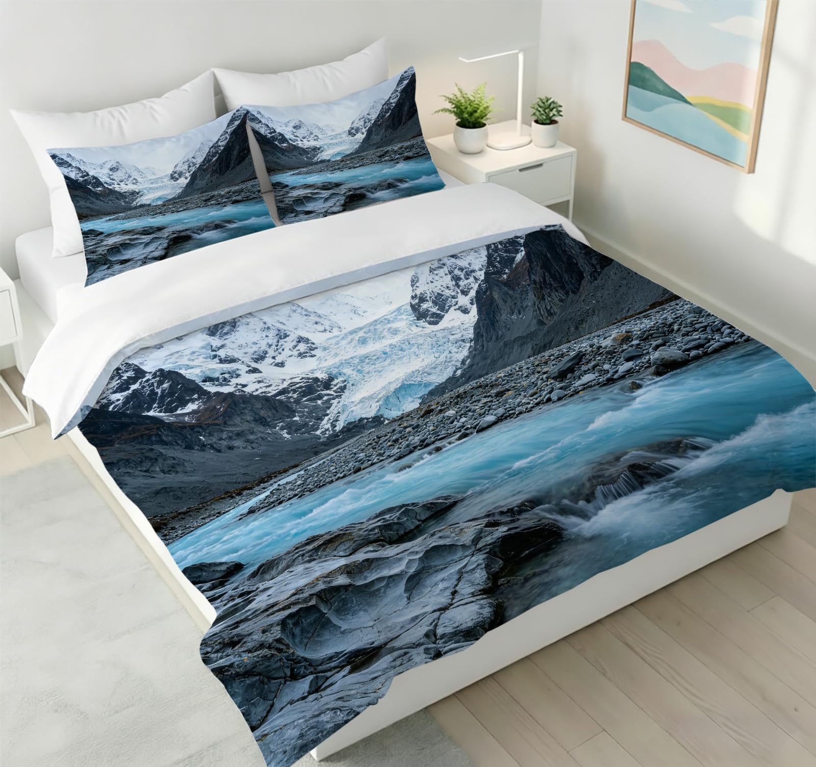 Funda Nórdica Cama 135/150 Río de Montaña Impresión 3D Microfibra Suave Ropa de Cama Paisajes Naturales Funda Edredon 220x240 cm con Cremallera y 2 Fundas de Almohada 50x75 cm l.1171
