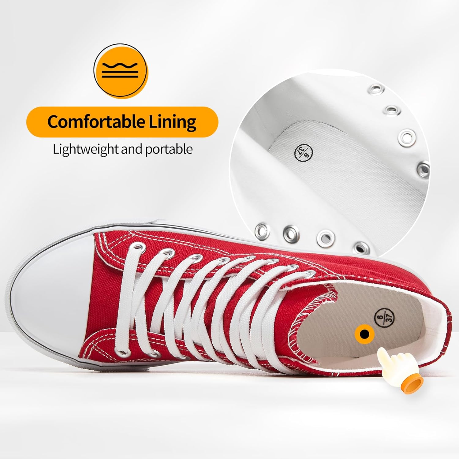 ZGR Womens High Top Canvas Sneakers,Lace-up Canvas Shoes,Casual Tennis Walking Shoes - Image 5