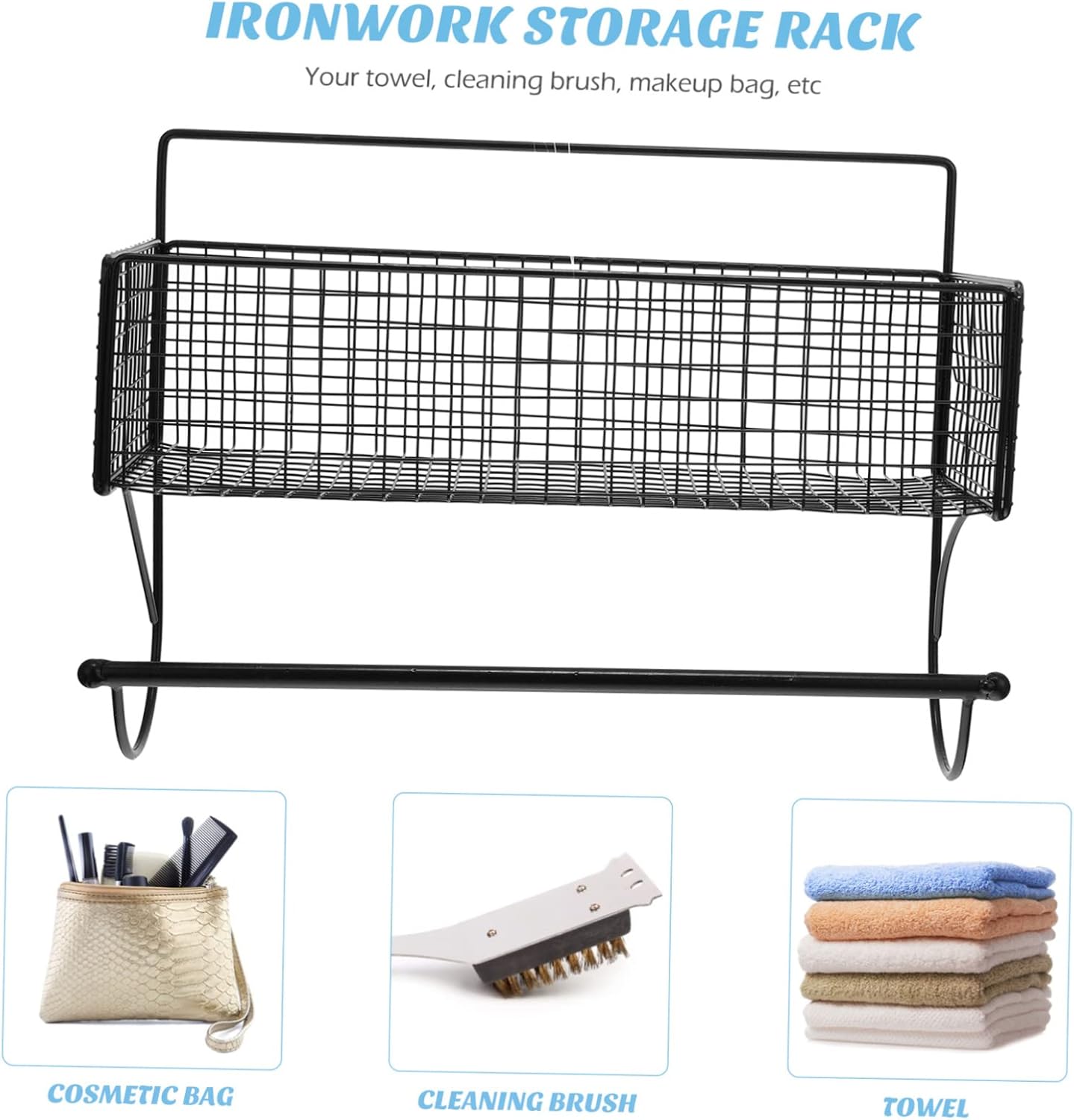 Wall Mounted Bathroom Storage Rack No Drilling Iron Organizer for Toiletries Space Saving Shelf for Bathroom and Kitchen Easy Install Rustproof Design