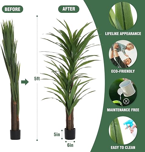 Miniatura 10 de FLOWORLD Dracaena - Planta de interior sintética de 4 pies de alto plantas falsas grandes en maceta árbol de yuca planta tropical palmeras de seda