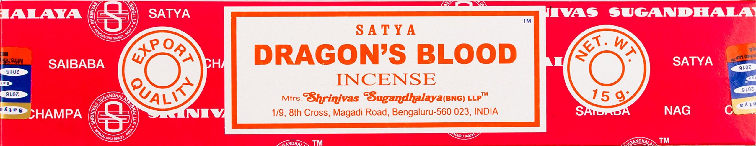 Satya Nag Champa Genuine Dragon's Blood 15g Incense Sticks 1 Pack (Dragon's Blood)