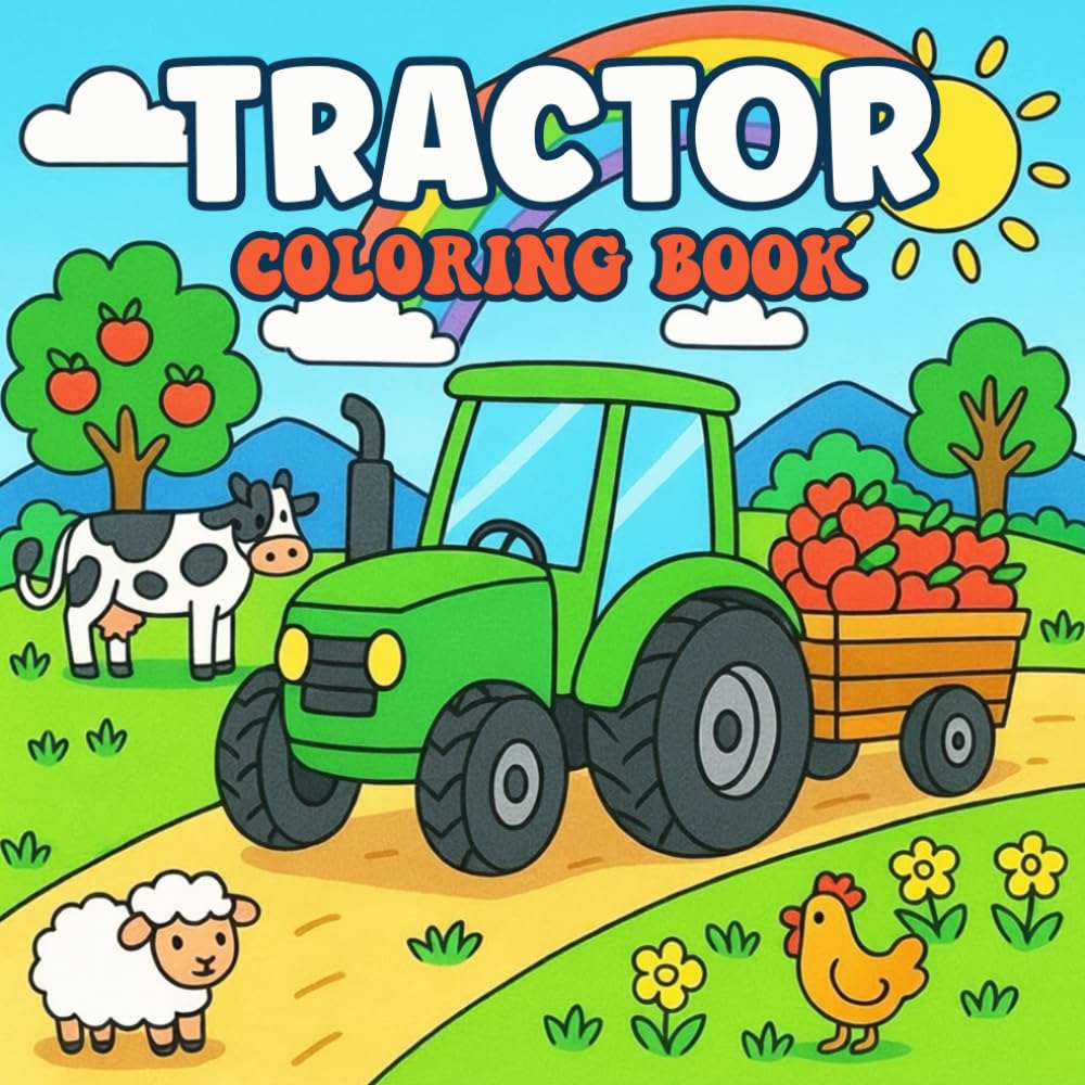 Tractor Coloring Book: Fun and Easy Farm Coloring Pages for Toddlers and Kids Ages 2-5 with Tractors, Wagons, Animals, and Farm Life