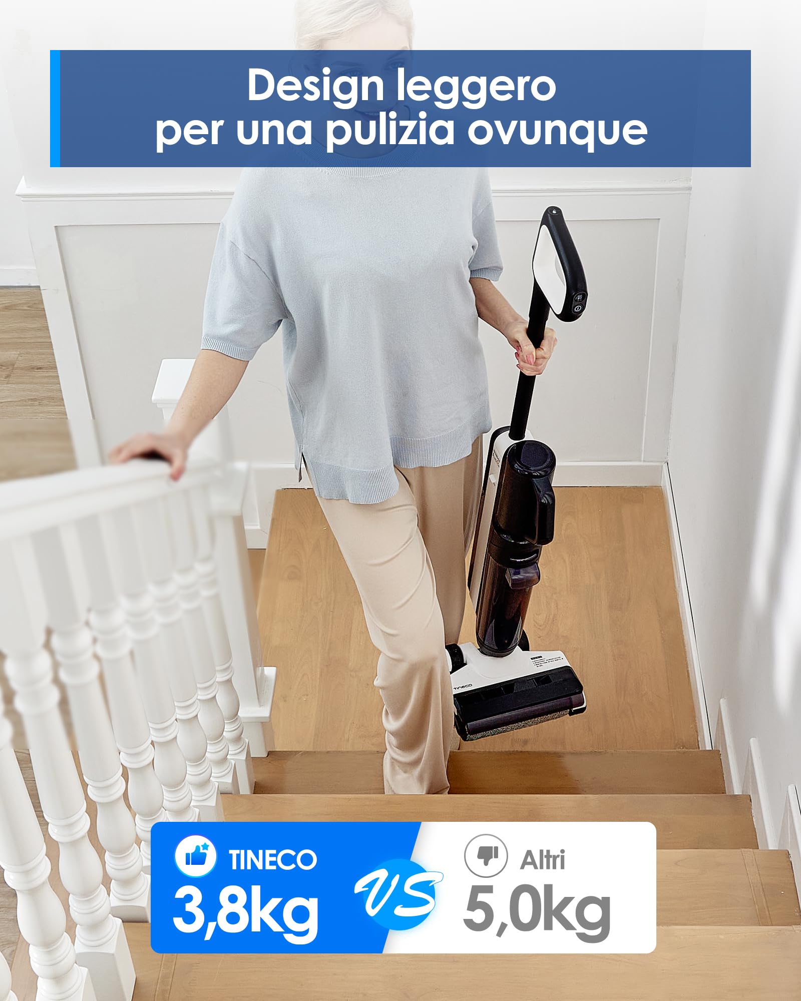 Tineco FLOOR ONE S5 Combo Power Kit 3-in-1 Lavapavimenti, Aspirapolvere Intelligente per Bagnato e Asciutto, Aspirabriciole, per Peli di Animali Domestici, Display, App e Assistente Vocale