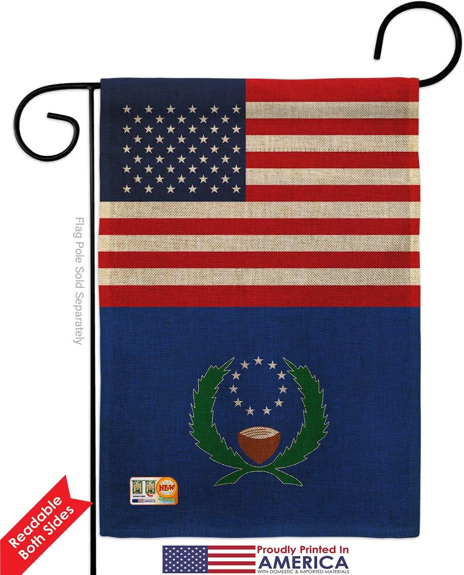 Pohnpei US Friendship Burlap Burlap Garden Flag Set with Stand Regional USA American Alliance World Country Particular Area Small Decorative Gift Yard House Banner Double-Sided Made In 13 X 18.5