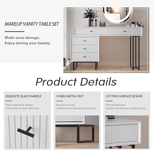 Miniatura 4 de Anbuy Makeup Vanity Desk Set with Drawers, Large Modern Makeup Dressing Table Bedroom Vanity Sets Storage Dresser Furniture Set