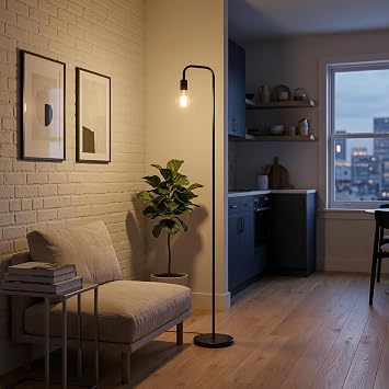 Globe Electric 12937 Holden 70 Floor Lamp, Black, Satin Finish, in-Line On/Off Foot Switch