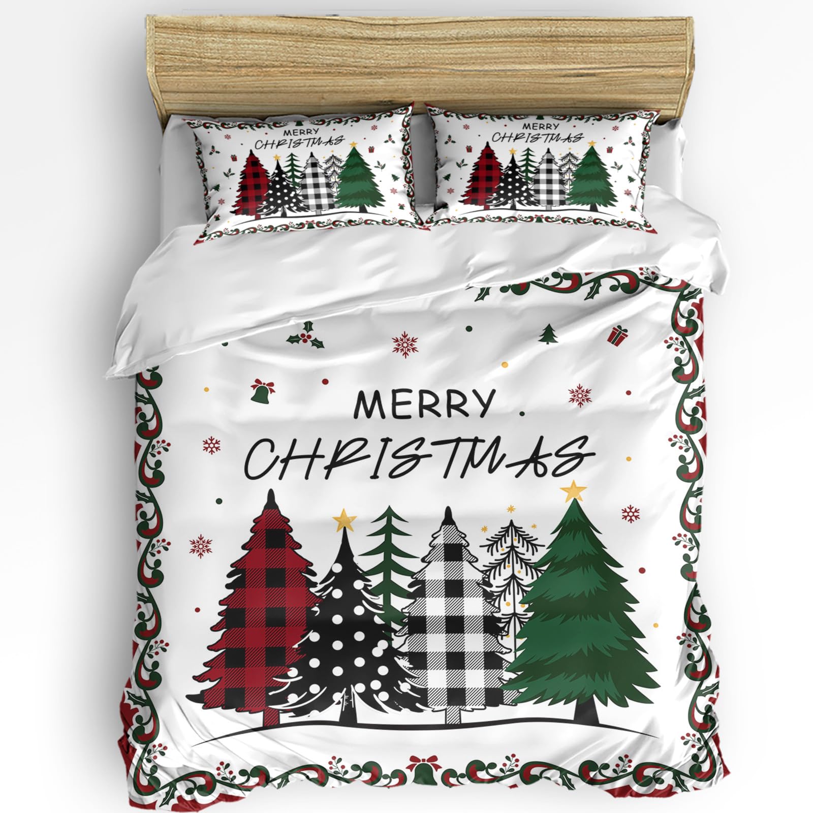 Buffalo Plaid Tree Bed Duvet Cover Twin Size Washed Patterned Textured Duvet Cover Sets with Zipper Tiers Microfiber