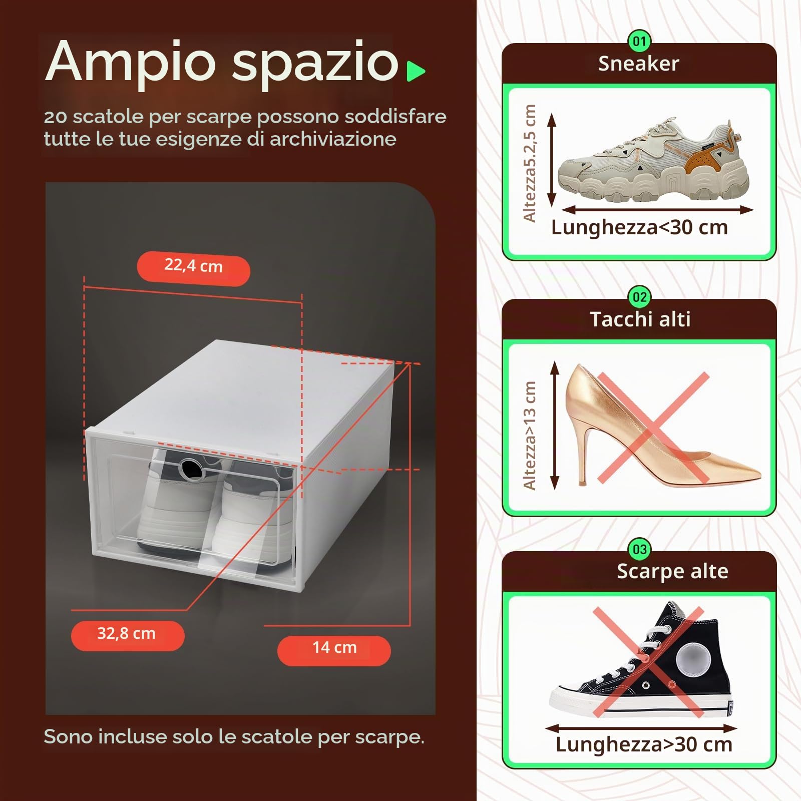 24 scatole trasparenti impilabili per scarpe, in plastica, pieghevoli, con porta trasparente, 33 x 23 x 14 cm (24)