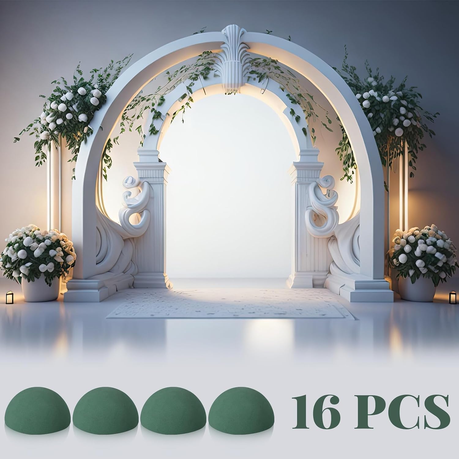 Hsei 16 Pcs Half Ball Floral Foam Dry Floral Flower Foam Round Foam Block Green Foam Balls for Artificial Flowers Plant DIY Floral Foam for Arrangement Wedding Decorations(7.5 x 3.75 Inch)