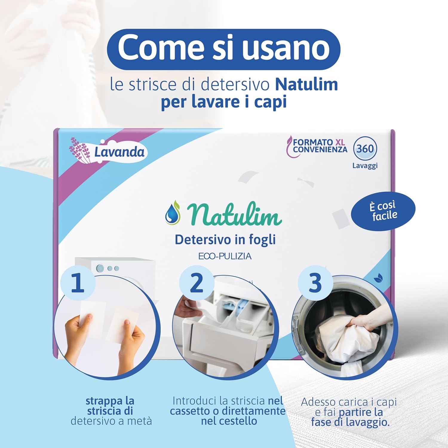 Natulim - Detersivo in Strisce per Lavatrice (360 lavaggi) - Include Effetto Morbidi, Ecologico, Anallergico, Zero Waste, Made in EU - Set Pulito Senza Sporcare il Pianeta (Senza Fragranza)