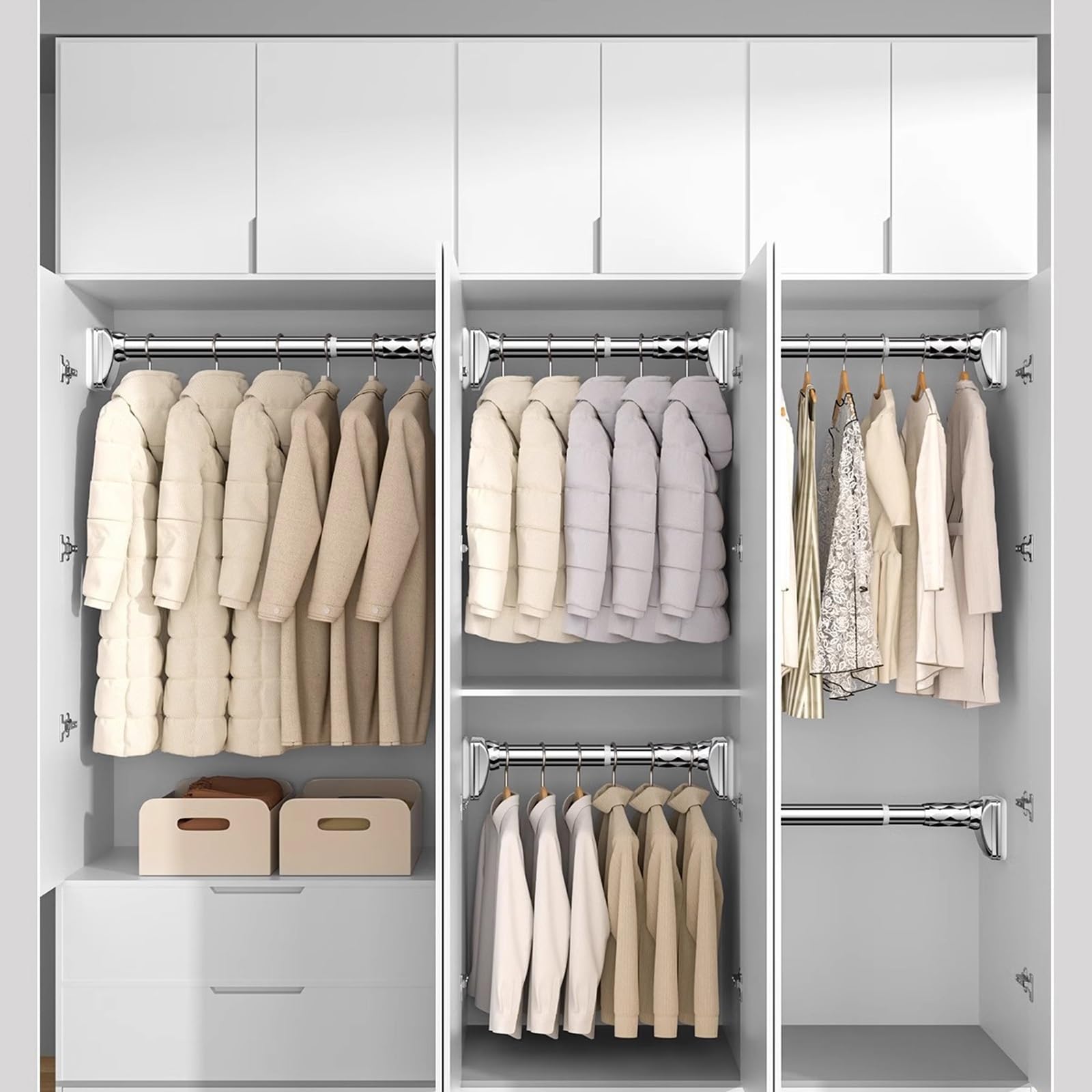 Barra de ducha sin taladro, 50-490 cm, antideslizante, para bañera y armario, fácil de instalar, color blanco (260-350 cm)