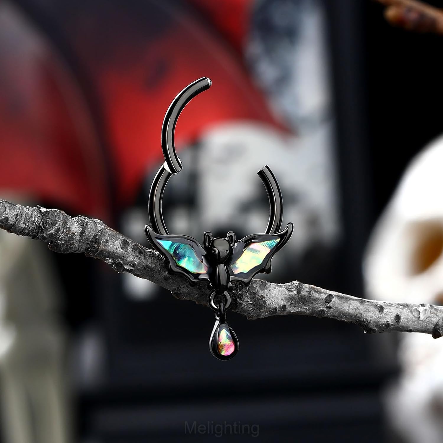 Melighting Bat Septum Ring 16G Halloween Septum Jewelry Stainless Steel 316L Balck Daith Piercing Jewelry Blue Septum Piercing Helix Earring Piercing for Women - Image 7