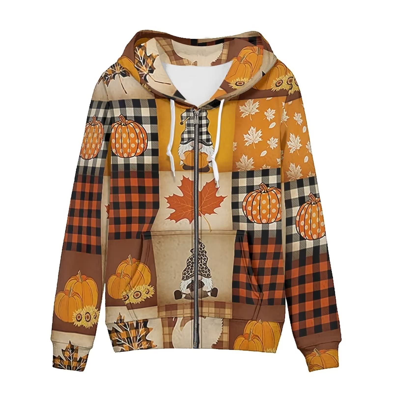 Binienty Carino Felpe con cappuccio Giacca Oversize Felpe Casual Coulisse Zip Up Felpa con cappuccio con tasca, Giorno del Ringraziamento, 5XL