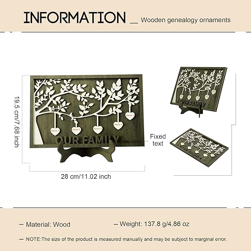 Miniatura 2 de Jeweidea Placa personalizada con nombres de familia con 2-8 nombres, letrero grabado personalizado del Árbol de la Vida con soporte, regalo para