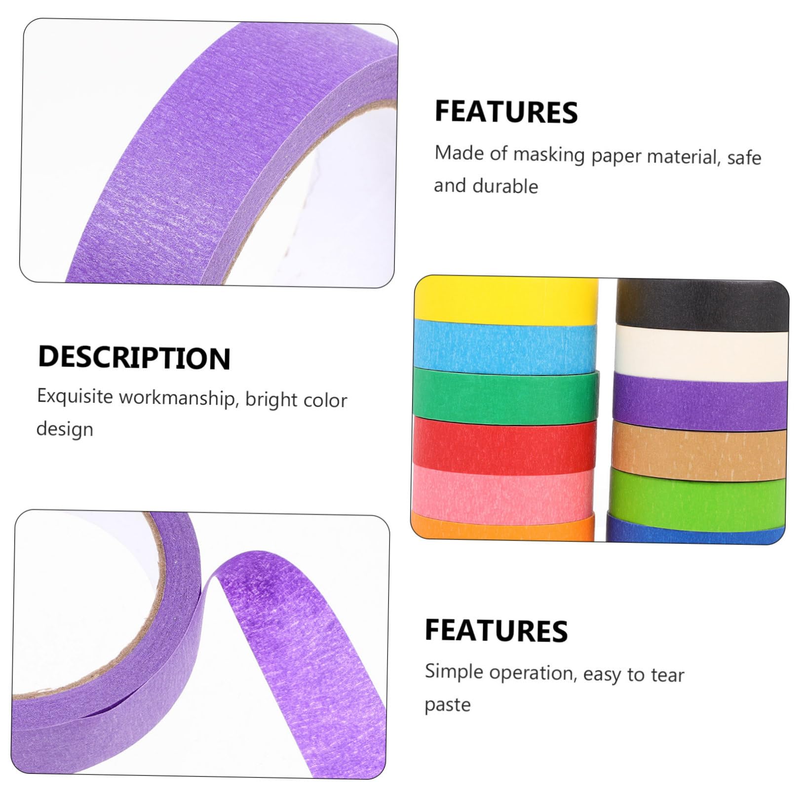 Anneome Ruban de Masquage Coloré en Papier, Lot de 12 Rouleaux