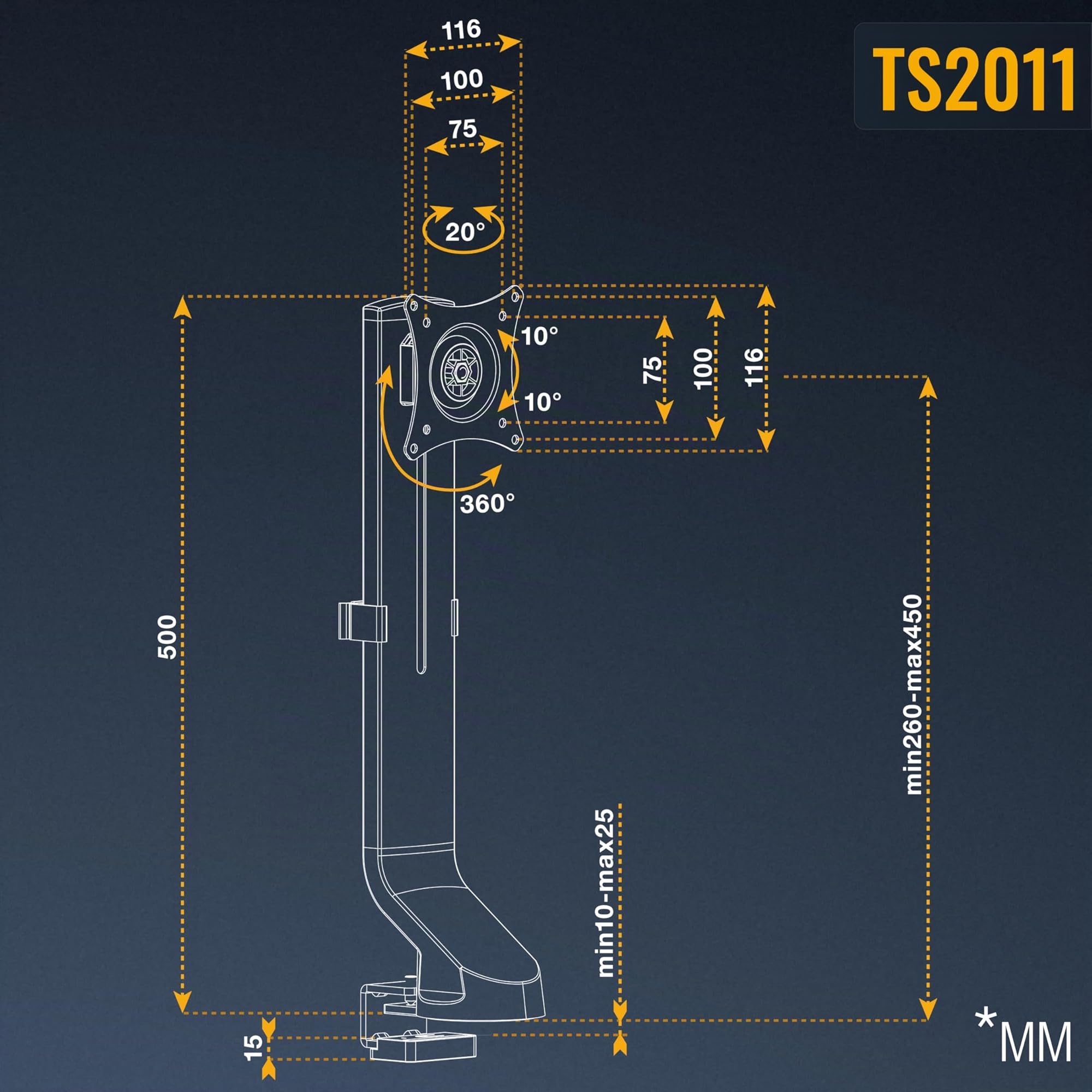 RICOO TS2011 Supporto monitor da scrivania 13-32 pollici per 13 32 pollici girevole inclinabile fino a 8 kg max VESA 100x100