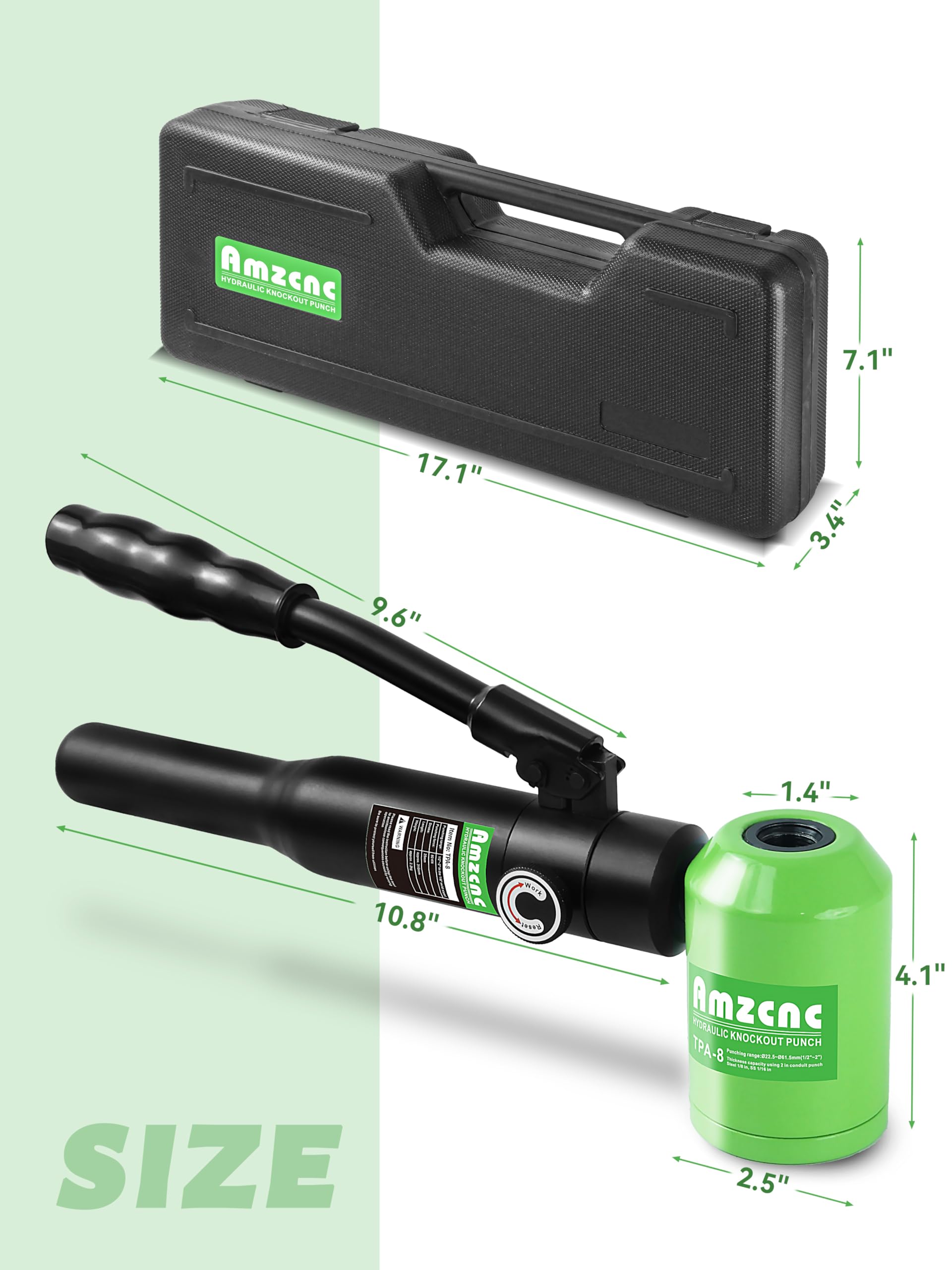 AMZCNC Hydraulisches Lochstanzer-Set, 1,27 cm bis 5,1 cm, elektrisches Rohrlochschneider-Set, KO-Werkzeugset, Metallblechstanzer (1,27 cm ~ 5,1 cm)