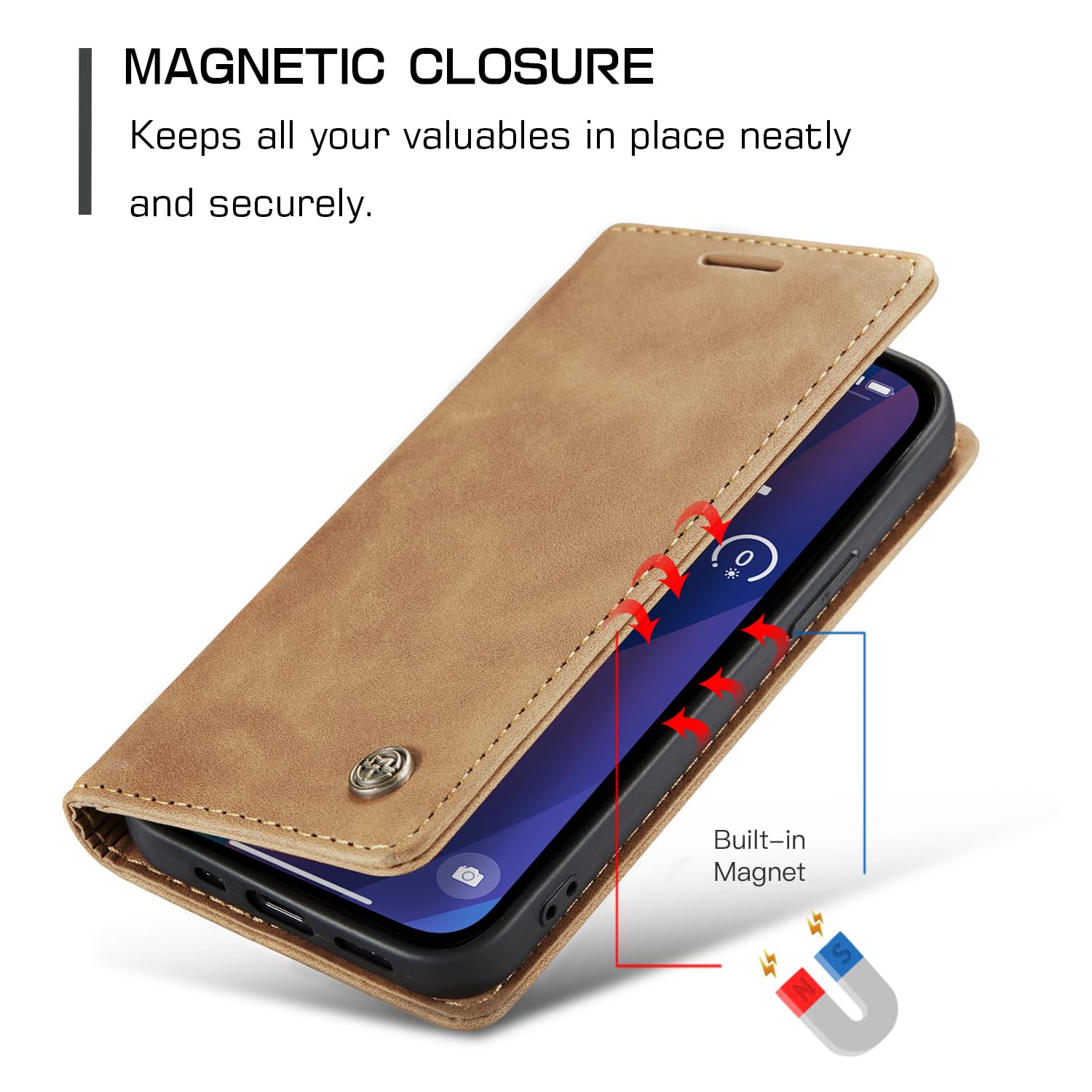 Custodia Portafoglio Flip In Pelle PU Per IPhone 15 Plus - Magnetica, Con 3 Slot Carte, Portamonete E Supporto