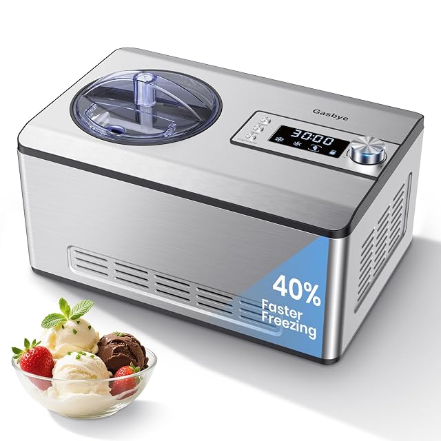 Gasbye Ice Cream Maker with Upgraded Compressor 40 Faster Freezing No Pre-Freezing Needed LED Display 2 1 Qt