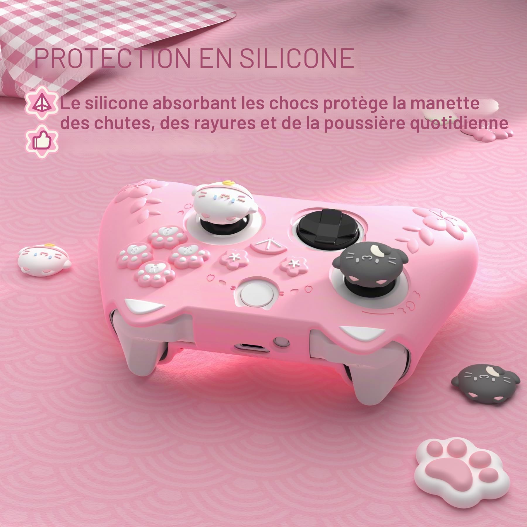 playvital Coque de Protection pour Xbox Series X S Manette Accessoires,Housse Grip en Silicone avec Capuchons de Joystick & Autocollant pour Xbox Core Controller Cover Skin-Rose