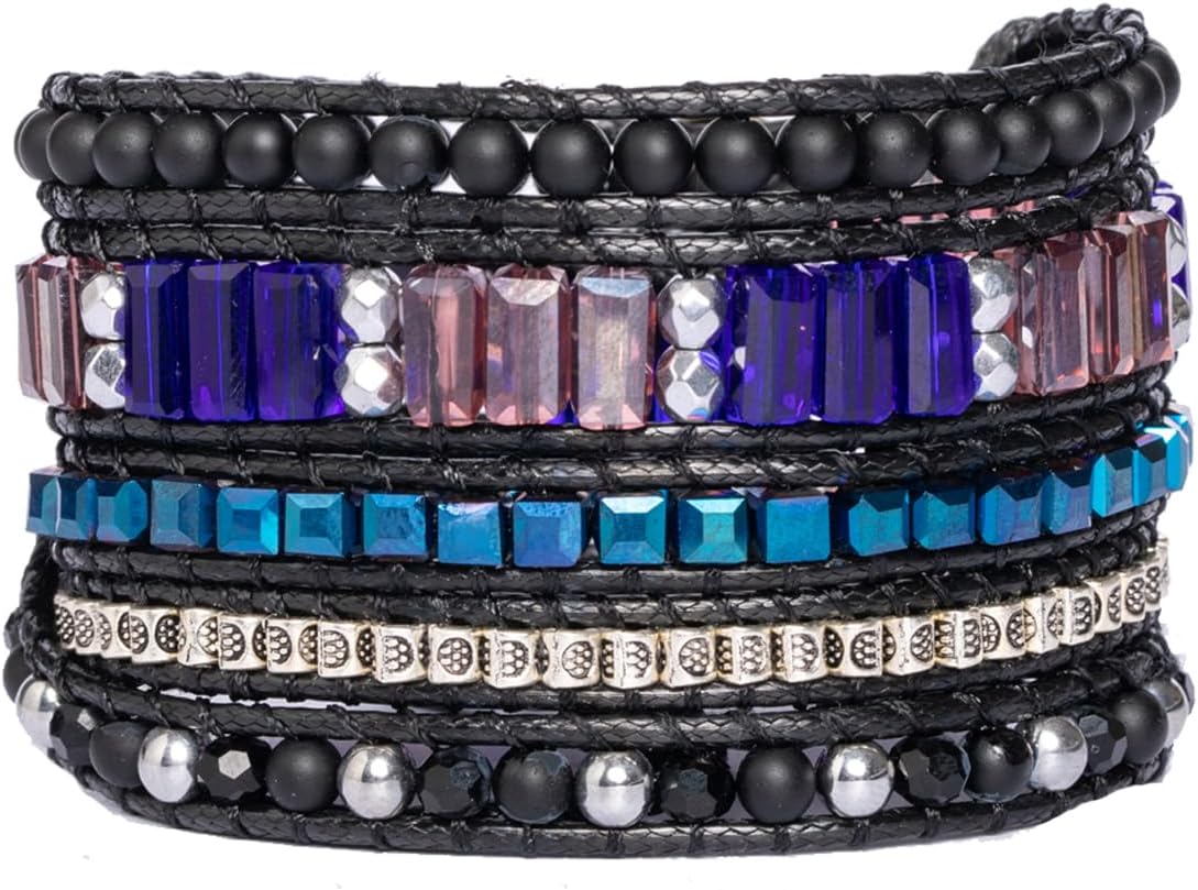 YGLINE Natural Stone Wrap Bracelet for Women Boho Bracelets Healing Crystal Beaded Bracelet Adjustable 3/5 Wraps Bracelet Handmade Birthday Gifts for Women