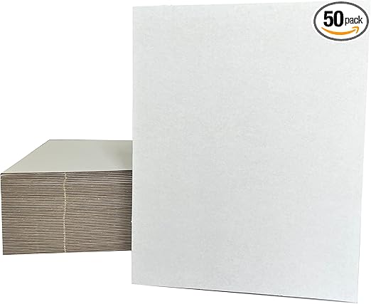 50 Packs 8x10 Inch Corrugated Cardboard Sheets, Premium White Kraft Corrugated Pads Cardboard Inserts Bulk Flat for T-Shirts, Shipping, Mailing, DIY Décor and Crafts