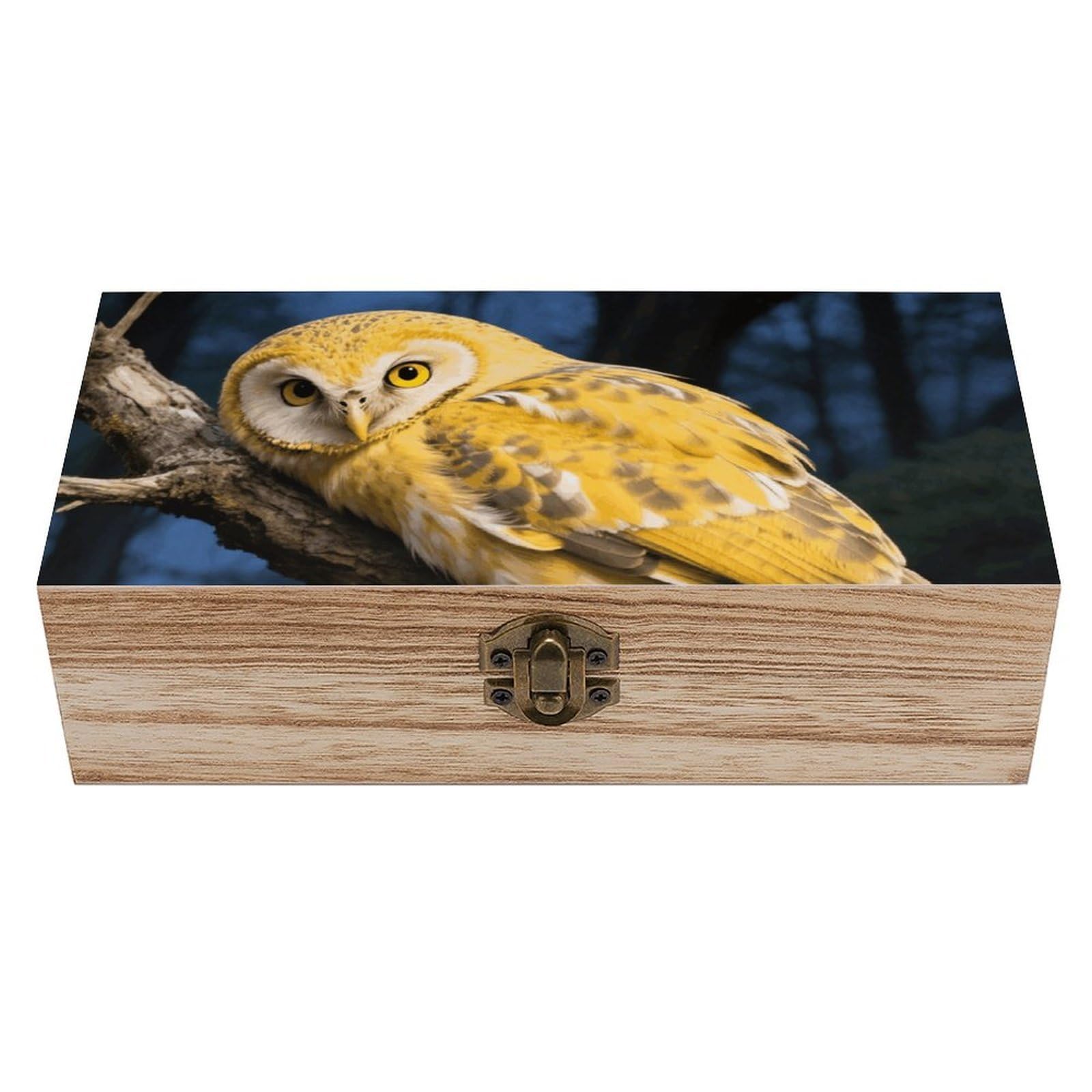 FodPand Decorative Keepsake Box Wooden Storage Boxes with Hinged Lid Handmade Yellow Snowy Owl Wood Organizer Memory Treasure Box for Jewelry Craft Card Photo Storage Wedding Bridal Shower Gifts