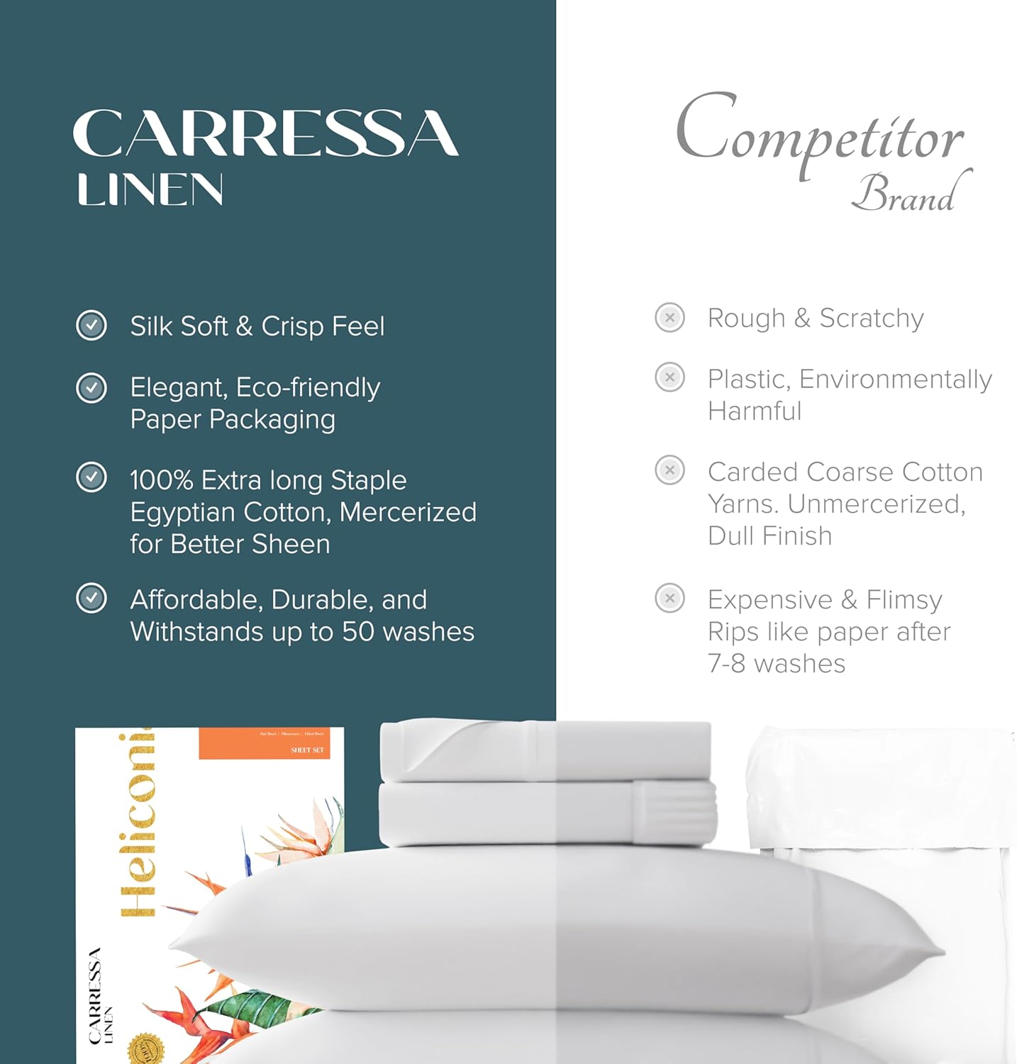 Carressa Linen 100% Egyptian Cotton Sheets - 1500 Series Heliconia Collection Queen Damask Striped Sheet Set Egyptian Cotton (4 PC, Dark Grey Stripe), Sateen Luxury Sheets Queen Size, 19" Deep Pocket