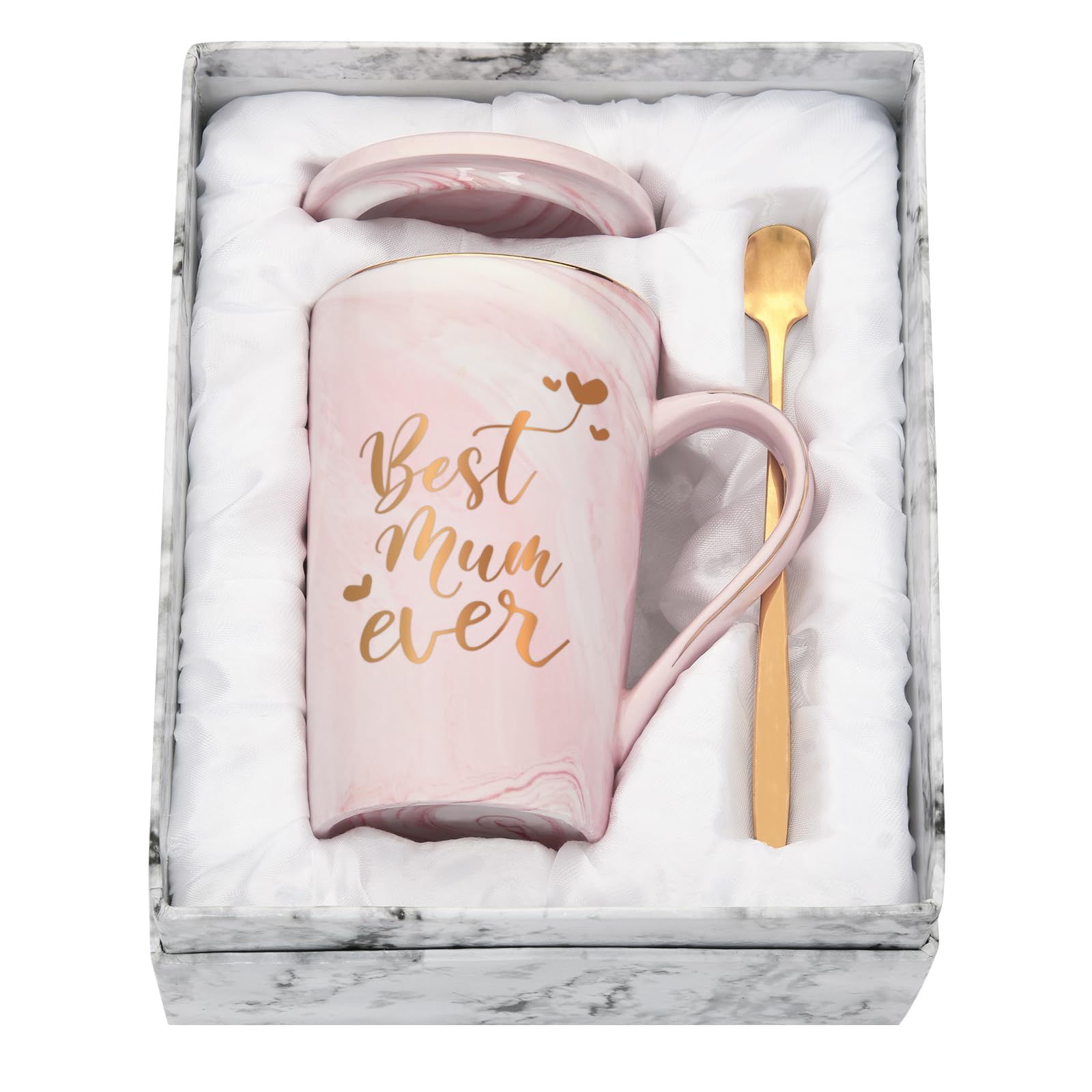 Livole Gifts for Mum, Mom, Mummy, Women, Wife, Mother s Day Presents, Best Mum Ever, Mum Gifts from Daughter, Son, Birthday, Christmas Gifts, Ceramic Marble Coffee Mug with Spoon