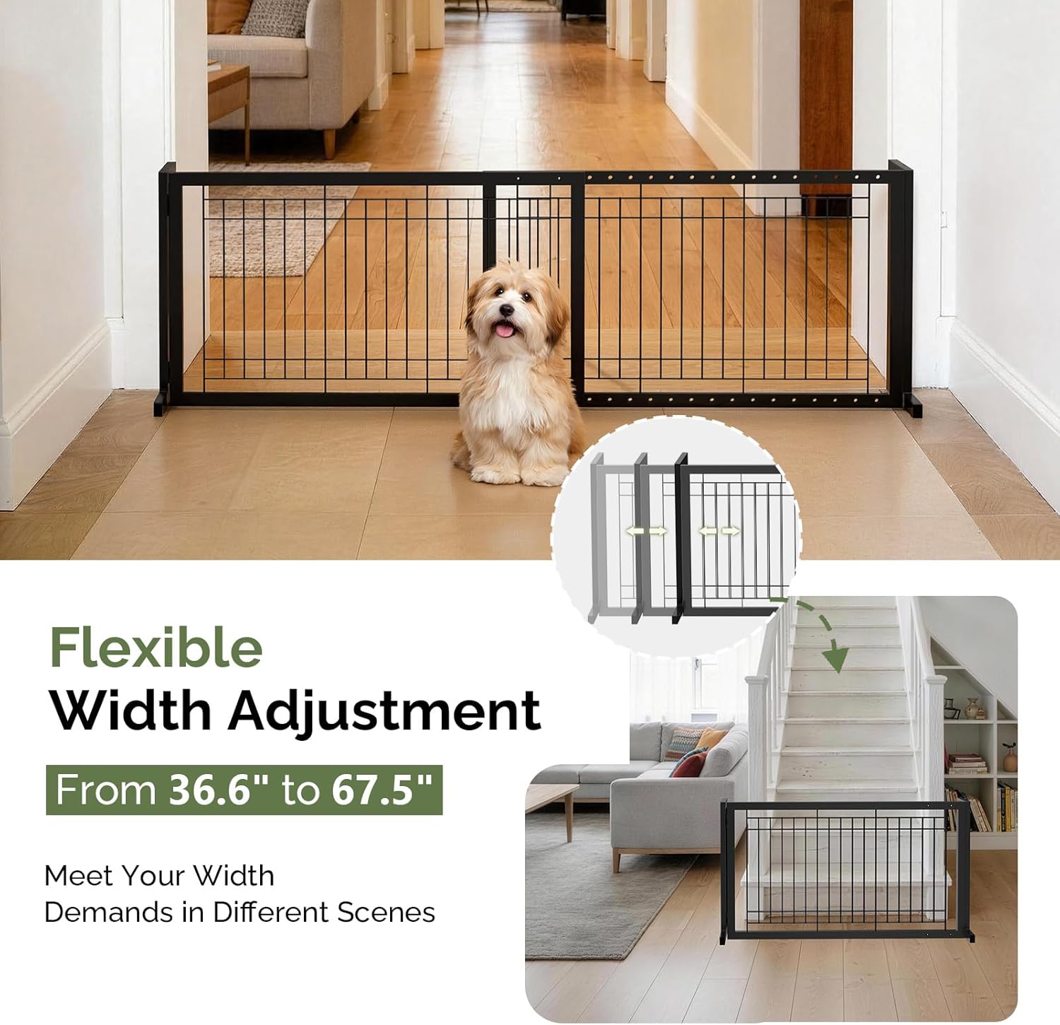Outvita Dog Gate FreeStanding, 21" Height Pet Gate Extra Wide Dog Gates for Stairs Doorways Front Porch Fireplace, 39" - 67" Wide Metal Adjustable Pet Fence Indoor, Black
