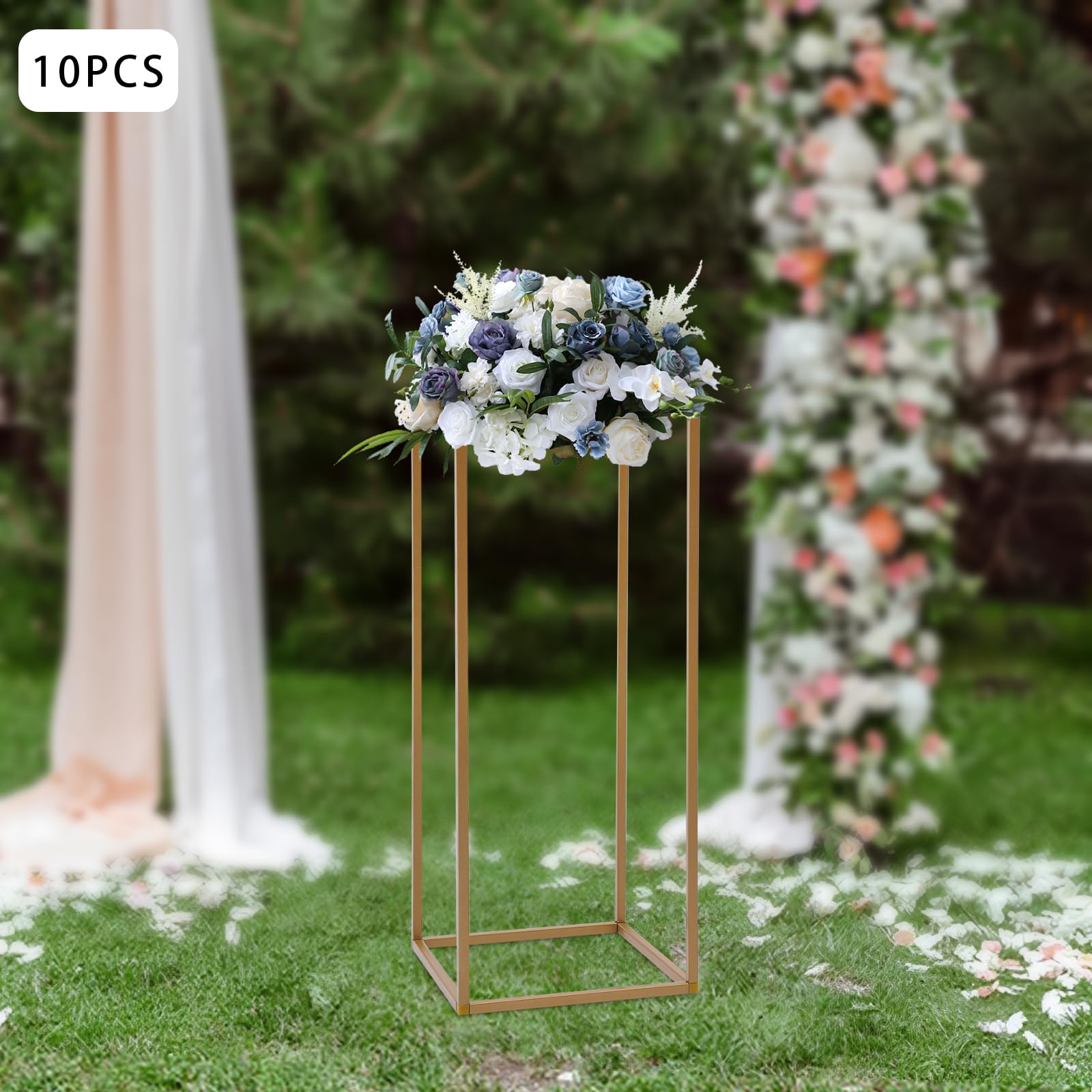 60cm 10 Stück Blumenständer Gold, Tischvasen mit Acrylplatten für Hochzeit | 10 Stück, 60cm, Gold, mit Acrylplatten, Eisen, 10kg Tragkraft, für Tischdeko & Hochzeit