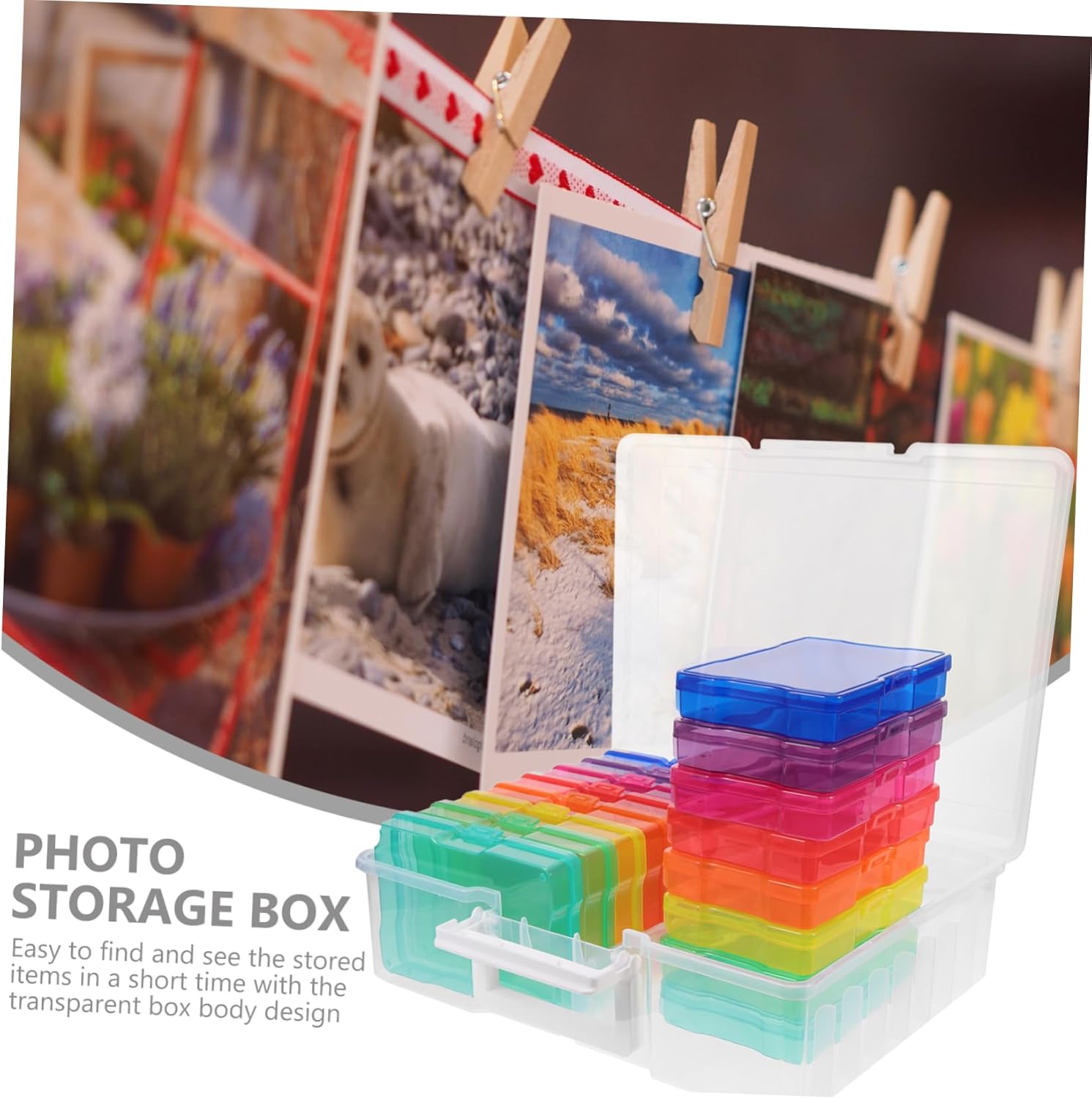 Compartment Photo Storage Box Multi-functional Organizer for Photos Postcards and Craft Supplies Colorful Handheld Case for and Desktop Organization