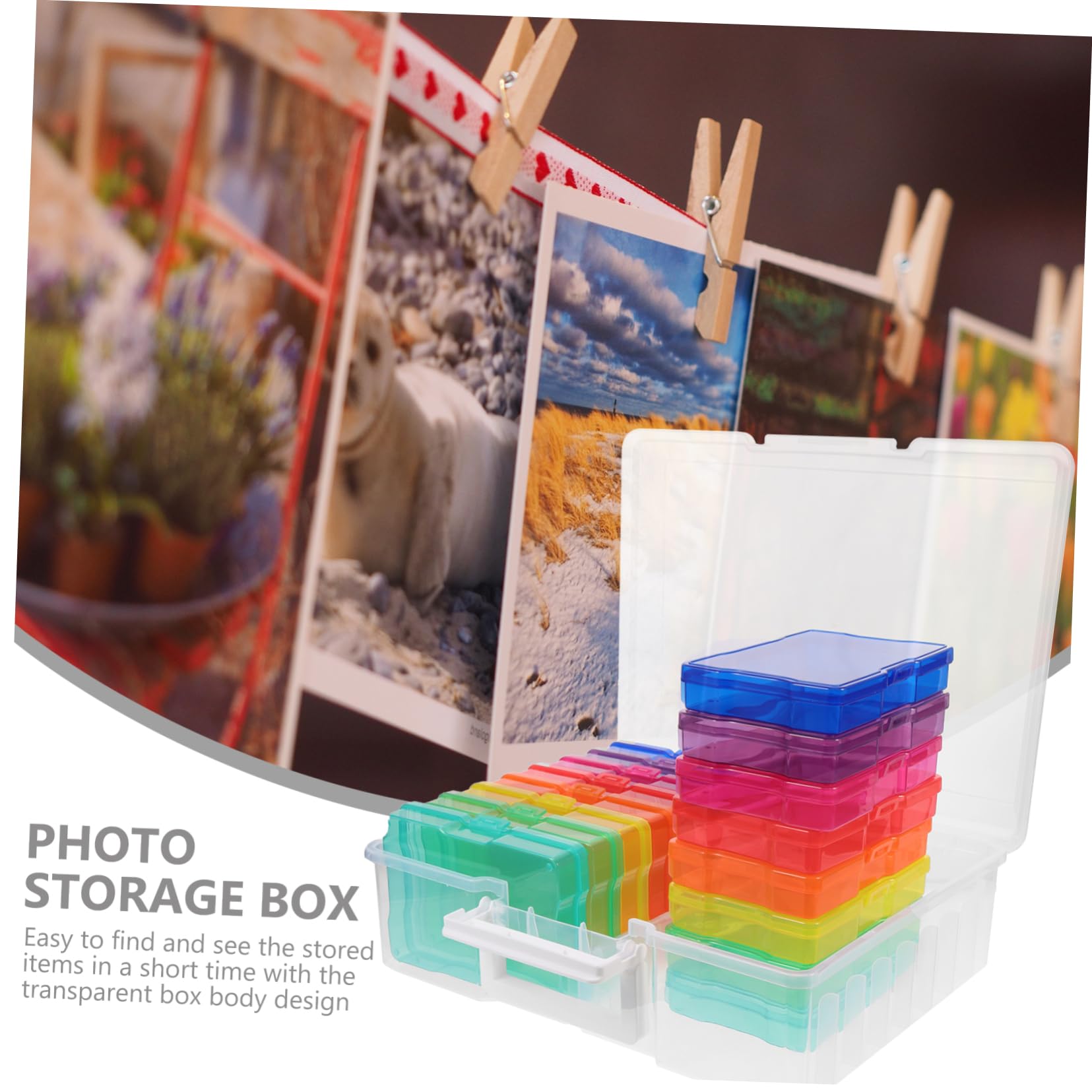 Fotoaufbewahrungsbox Bilderhalter Etui 16 Fächer Kunststoff Transparent