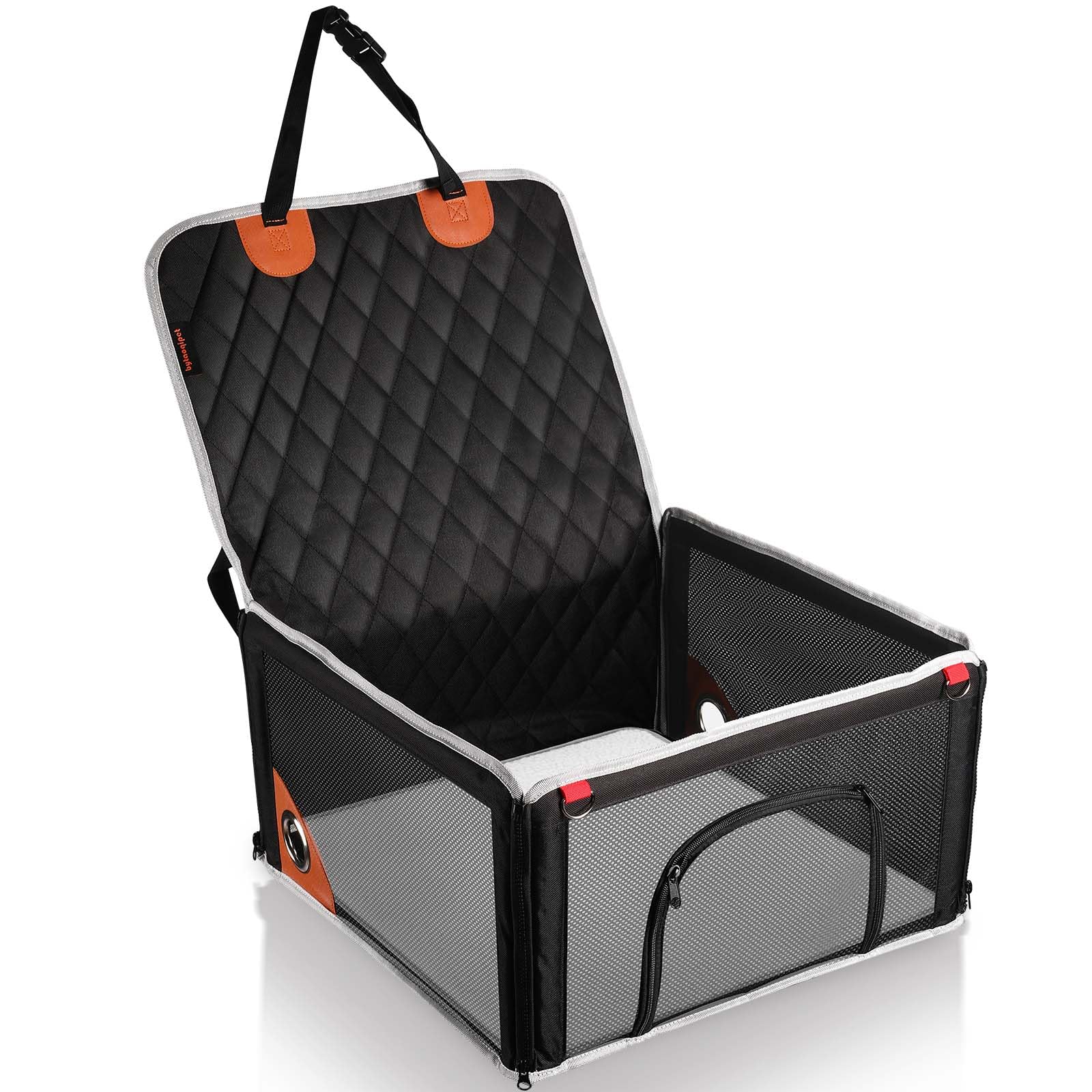 Seggiolino Auto Pieghevole Per Cani Taglia Media, Con Cintura Di Sicurezza, Rialzato 16 Cm, Per Auto E SUV