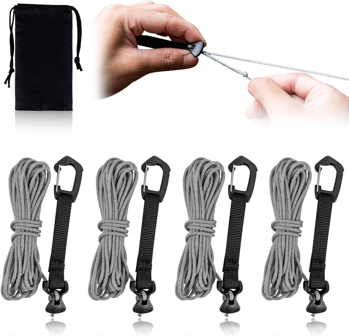 Ultralight 4-Pc Guy Lines with Carabiner Clips for Camping & Hiking Ultralight 4-Pc Guy Lines with Carabiner Clips for Camping & Hiking