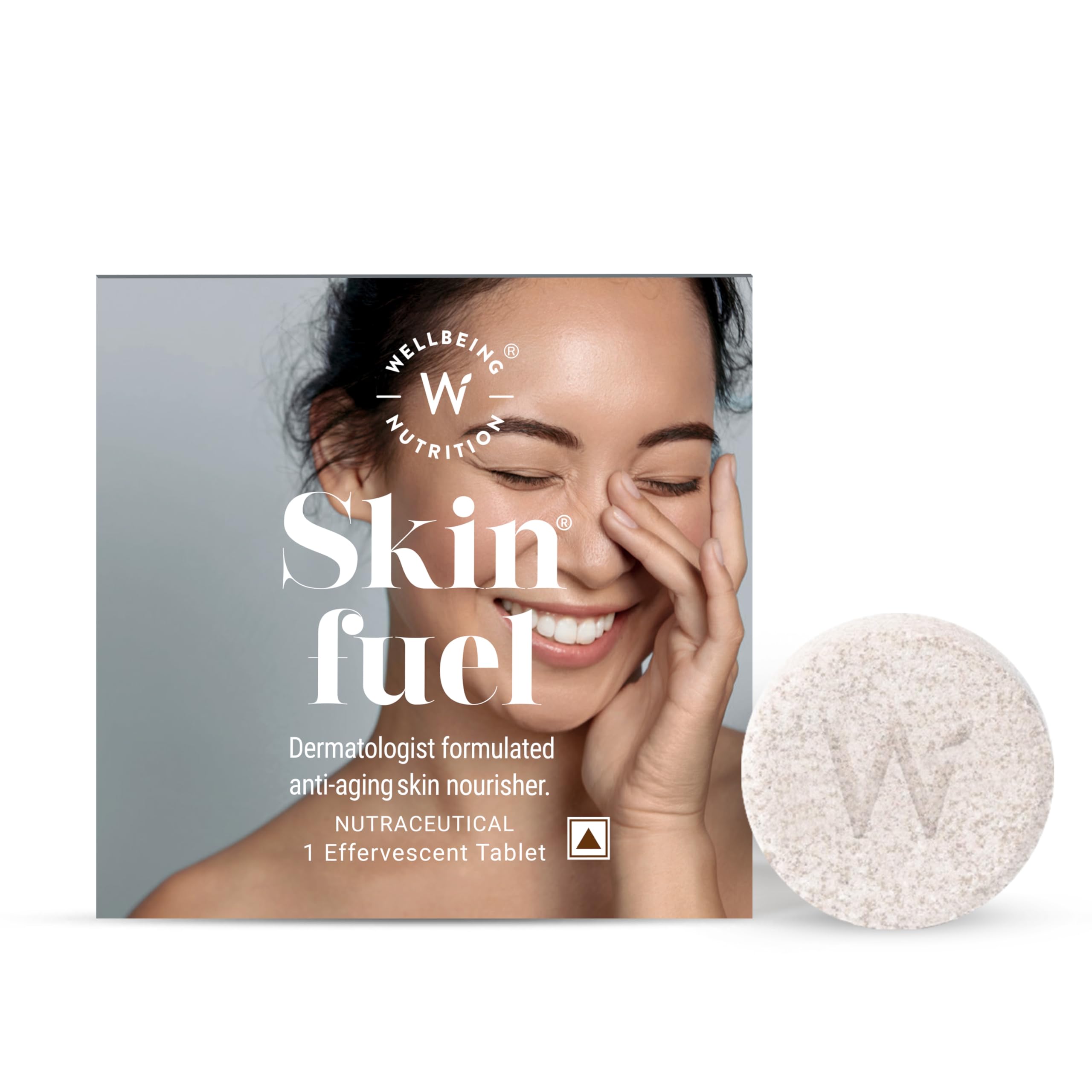 Wellbeing Nutrition Skin Fuel | Glutathione & Collagen Tablets | Skin Glow and Radiance for Men & Women | Hyaluronic Acid, Grape Seed, Vitamin E (1 Effervescent Tablet) Pack of 1