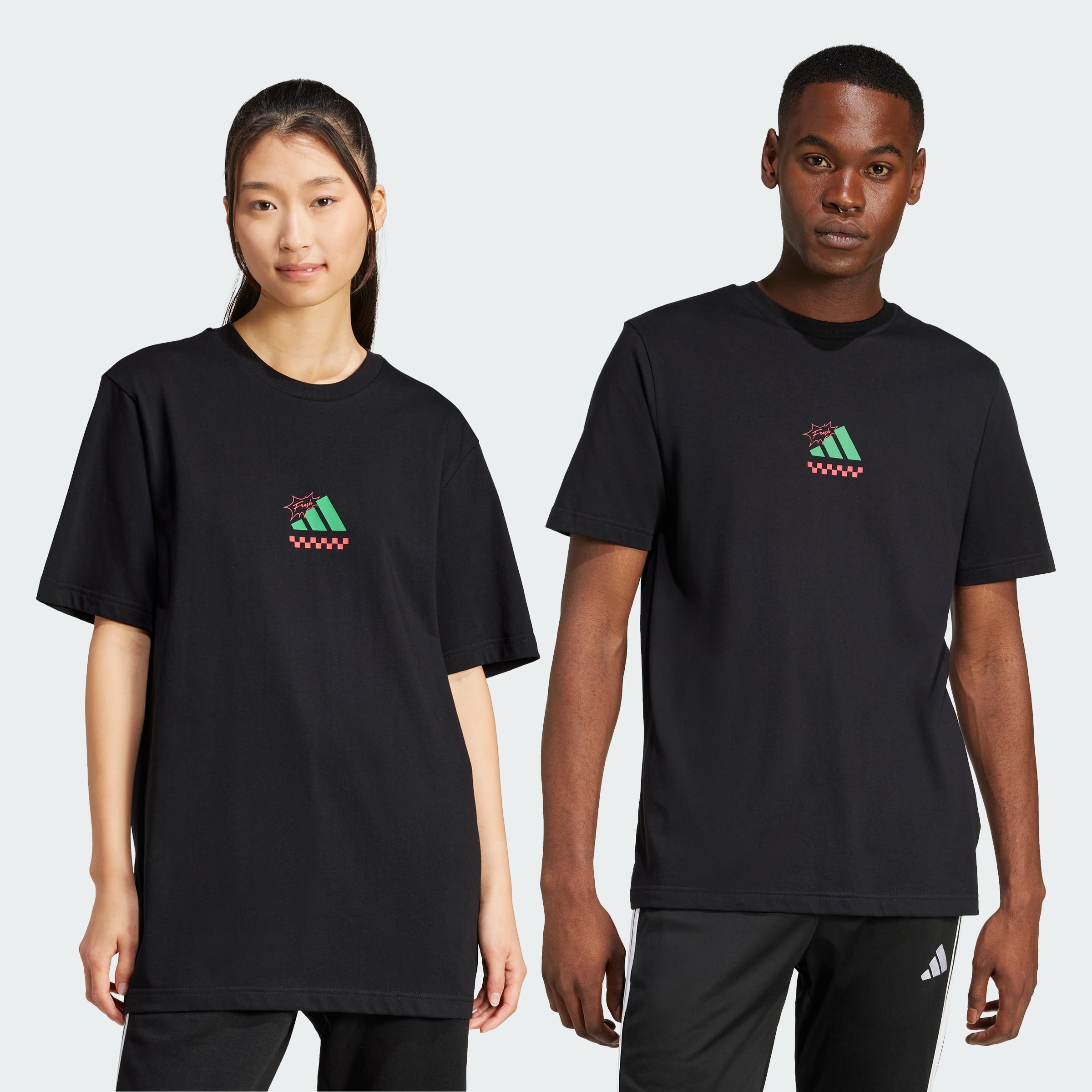 adidas Men's Three Slice Life, Pizza Back Graphic Tee, Short Sleeve, Black, S