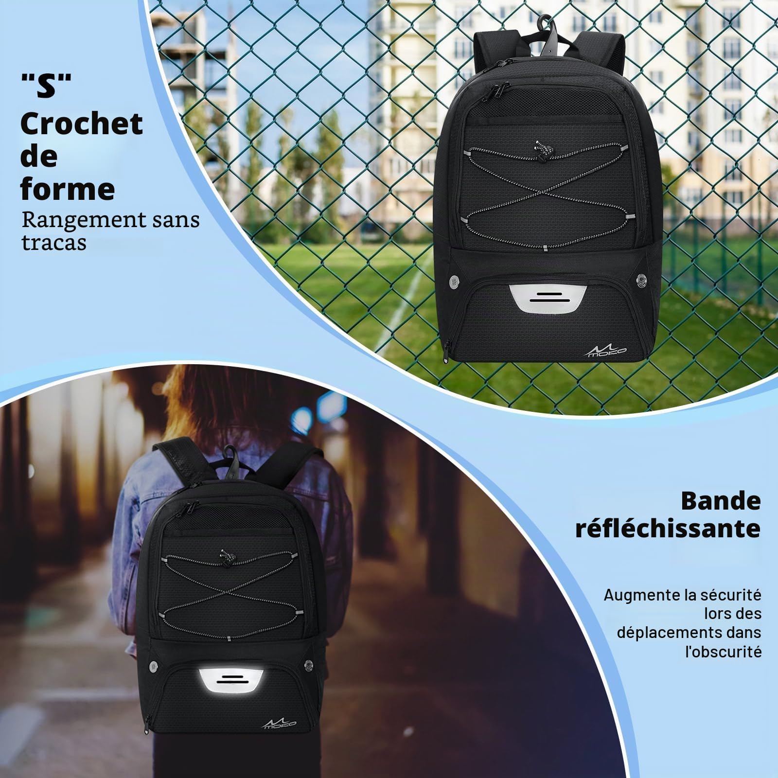 MoKo Sac à Dos de Sac Basket-Ball, Football pour Hommes et Femmes avec Compartiments séparés