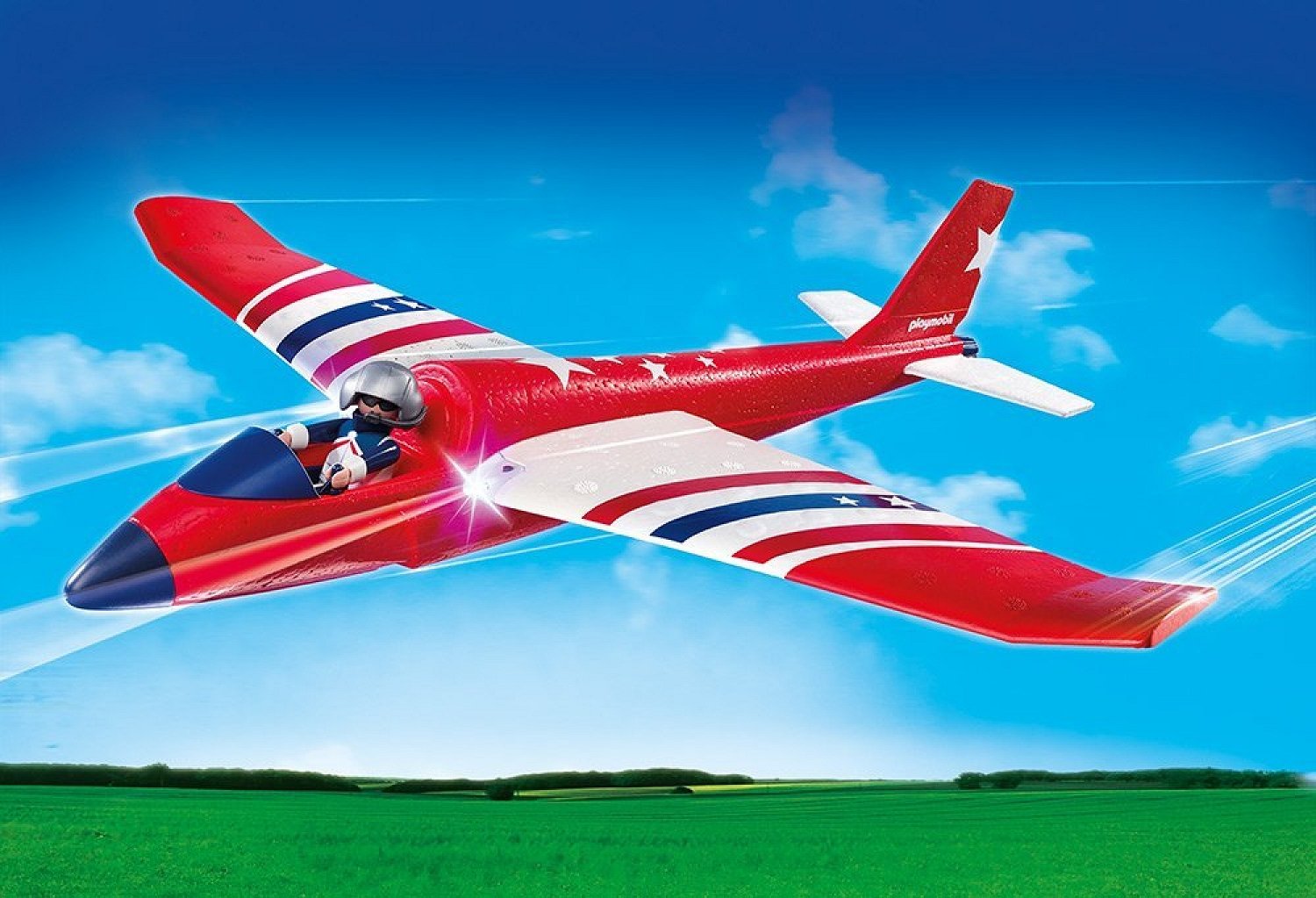 PLAYMOBIL Aire Libre - Sports & Action Planeador con Estrellas y Luces LED Circuitos y playsets para Coches de jugete, Color Multicolor 5218