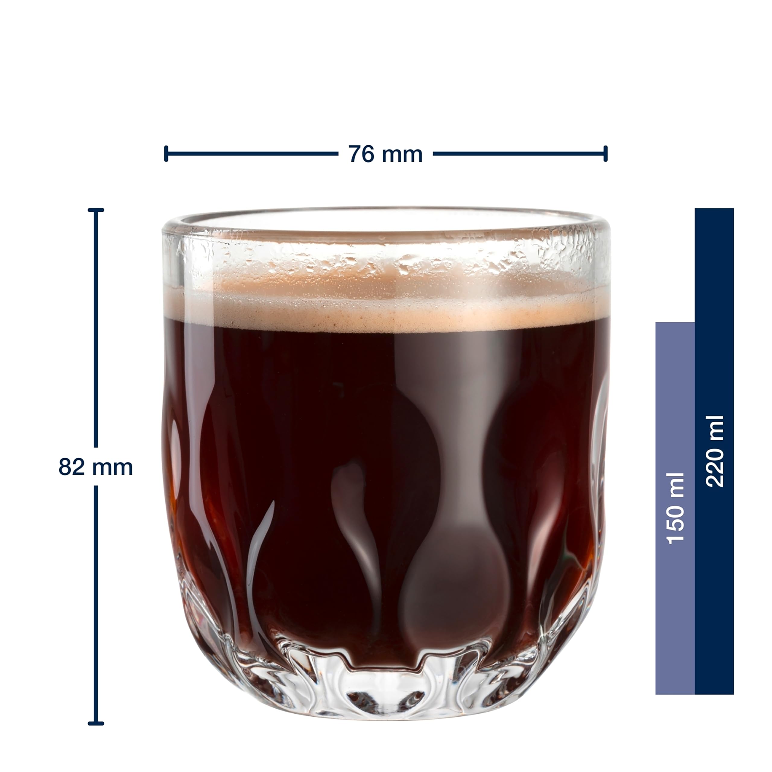 LEONARDO HOME GOCCE Bicchiere da caffè • 2 pezzi • 220 ml • 6 tazze da caffè • Bicchiere da cappuccino per portafiltro • Lavabile in lavastoviglie • Struttura a goccia • Trasparente • Design chiaro