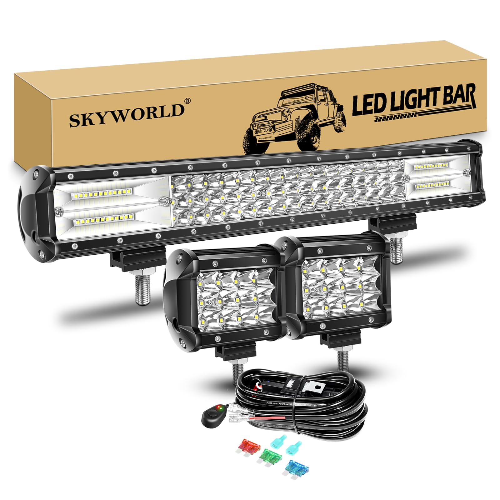 SKYWORLD Barra Led Fuoristrada 86cm 468W Barra Luce A Led Con 12V Cablaggio, Impermeabile Fari Luci Di Lavoro Esterno Per Auto Trattore Camion SUV UTE Barca 4x4 Veicoli Offroad, 6000K Bianca