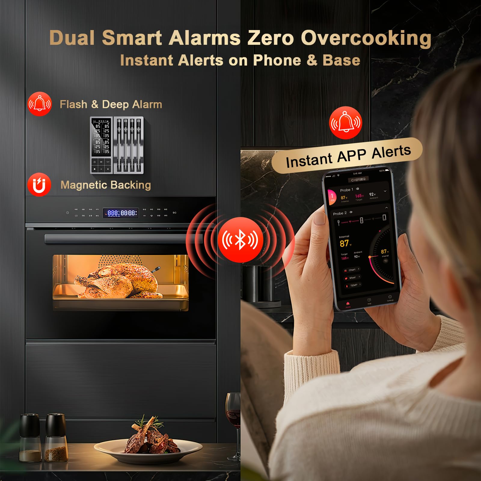 Bluetooth Wireless Meat Thermometer Digital for BBQ Grill Smoker | Instant Read Food Cooking Thermometer with Standalone Base, NIST Certified Accuracy for Air Fryer