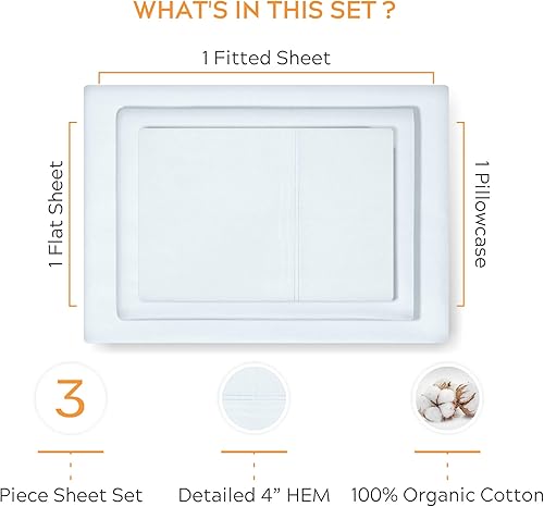 Miniatura 4 de Sleep Mantra - Juego de sábanas de 3 piezas de algodón 100% orgánico, tejido percal fresco y refrescante, suave, transpirable, ecológico, bolsillo