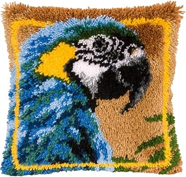 LAPATAIN Latch Hook Kits for DIY Throw Pillow Cover,Parrot Needlework Cushion Cover Hand Craft Crochet 17x17inch