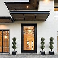 Vista 7 de momoplant Árbol de boj artificial Topiario de triple bola, paquete de dos árboles topiarios falsos de 46.5 pulgadas, arbustos sintéticos, plantas