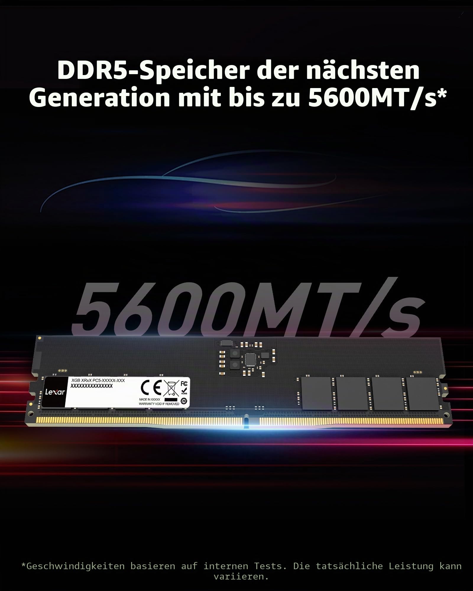 Lexar UDIMM 16GB DDR5 RAM 5600MHz CL46, 288-Pin Computer RAM, Hochleistungs-DRAM U-DIMM für PC/Computerspeicher, AI, 1,1V, CL46-45-45-90
