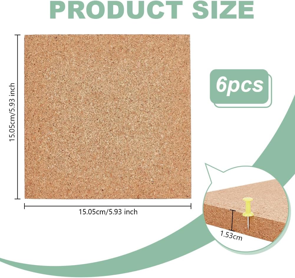 OLYCRAFT 6Pcs Square Bulletin Boards 5.9x5.9 Inch Non Self-Adhesive Wood Cork Board 0.6 Inch Thick Decorative Display Boards Square Message Wood Sheet for Wall Decoration Party DIY Crafts Supplies